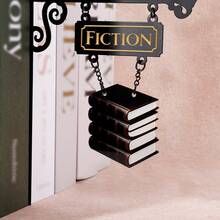 1pc 2D Flat Metal Material Bookshelf Divider, Bookshelf Decoration, Home Library Decor, Book Gift, Library Organizer Book Tavern Sign, Bookshelf Decor, Book Gift, Library Organizer, Book Decor Sign. "Horror" Theme. - Black - View 8