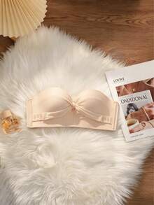 Front Closure AB Cup Strapless Bra, Lift And Enhance Small Bust, Strapless, Invisible Anti-Slip Anti-Exposure, Suitable For Wedding Dress [Designed For Flat Chest] - Apricot - View 7
