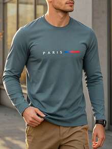 3pcs Men's Crew Neck Long Sleeve T-Shirts, Paris Graphic Print Casual Basic Style Autumn Daily Wear Tops - Multicolor - View 7
