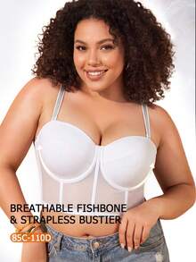 Plus Size Strapless Bra - Sheer Mesh Panels, Supportive & Comfortable Fit, Suitable For Formal Occasions And Everyday Wear - White - View 3
