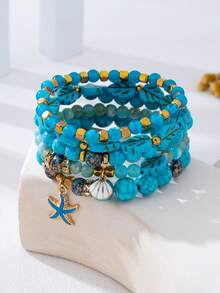 4pcs Bohemian Vintage Wooden Beaded Multi-Layer Bracelet Set, Jewelry For Women - Multicolor - View 15
