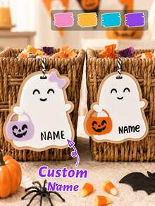 Custom Halloween Ghost Tag, Personalized Basket Wall Hanging Decor, Cute Spooky Name Sign, Customized Name Party Ornament, Customizable Holiday Gift For Halloween, Fall Room Decor, Halloween Decorations, Gifts For Family And Friends, Father, Mother - Style a - View 1