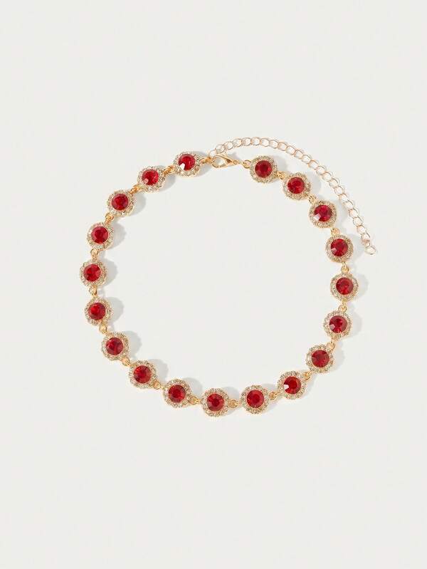 Glisma Elegant Fashion Red Rhinestone Necklace Decorative Accessory Holiday Birthday Party Girls Gift (Girls Style)