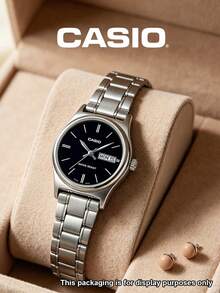 CASIO LTP-V006D-1B2 Stainless Steel Bracelet Black Dial Day Date Display Ladies Quartz Wrist Watch - Silver - View 3