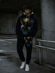 Men's Autumn/Winter New Fashion Animal Print Hoodie And Pants Set - Multicolor - View 2