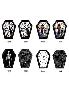 4pcs Halloween Coffin Shaped Cardboard Box Tray Set, Spider Web & Bat Print Storage Boxes; Halloween Party Display Trays, Halloween Tabletop Decor Plates, Halloween Gift Storage Boxes, Halloween Gift Packaging, Halloween Party Packaging Supplies - Multicolor - View 9