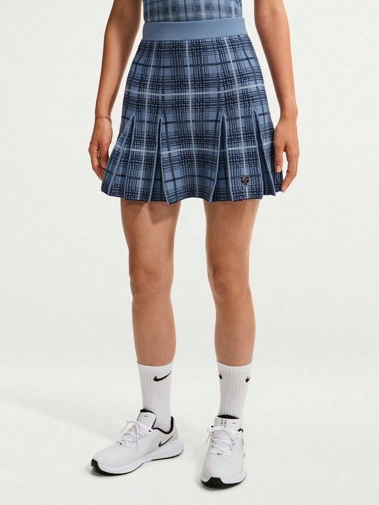 Nike Women's AS W NK FF Plaid Sweater Skirt, Knitted Mini Skirt IQ2700-486 - Navy Blue - View 1