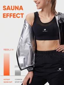 HOTSUIT Women's Weight Loss Sauna Sweat Suit, Long Sleeve Zipper Jacket + Jogging Pants, Suitable For Fitness And Daily Exercise - Dark Grey - View 2