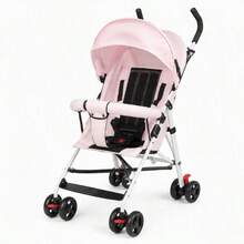 Carrinho de Bebê Dobrável Compacto com Capota Retrátil, Rodas Giratórias, Cesta para Objetos e Porta Copos, Carrinho Infantil Portátil para Passeios, Viagens e Uso Diário - Rosa chiclete - Visão 1