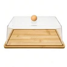 35.5x22.5x12cm Wood Bamboo Square Serving Tray With Lid, Bread Cake Pastry Display Holder, Random Color - View 4