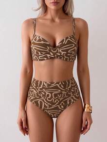 Summer Solid Color Elegant Bohemian Sweet Style Two Pieces Bikini Swimsuit Beach Vacation Set - Multicolor - View 7