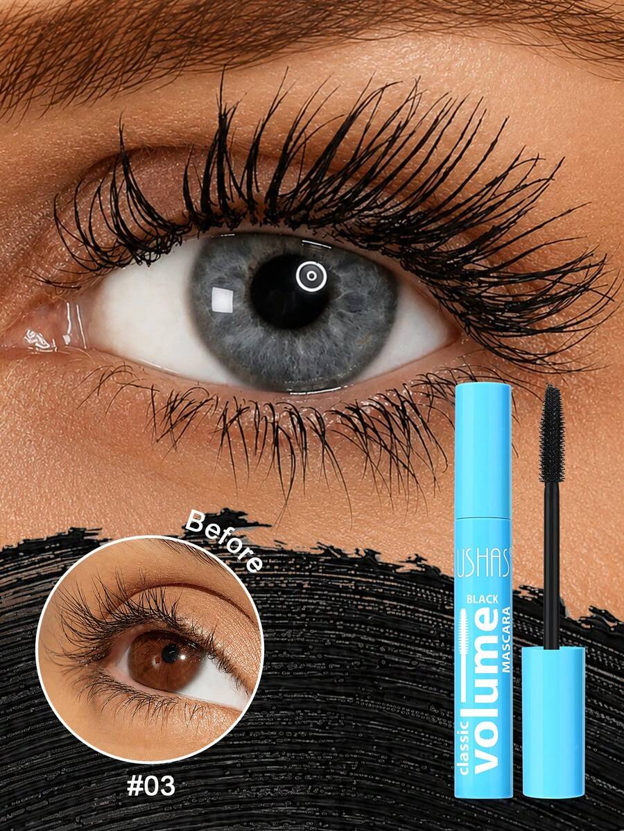 Maskara Hitam Tahan Air USHAS, Maskara dengan 3 Kepala Kuas untuk Memberikan Volume & Memanjangkan Bulu Mata, Anti Luntur, Tahan Lama, dan Tidak Menggumpal - View 1