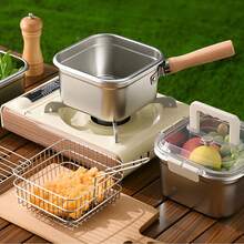 3Pcs Square Stainless Steel Deep Fryer Pot, Cooking Pan With Frying Basket And Tongs, Multi-Functional Deep Pan For Household Kitchen Use - 3pcs - View 6