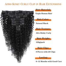 BINF Afro Curly Clip In Extension Human Hair Kinky Curly Clip Ins Full Head For Women Brazilian Remy Human Hair Natural Color 8Pcs 8-22 Inch - Natural Black - View 4