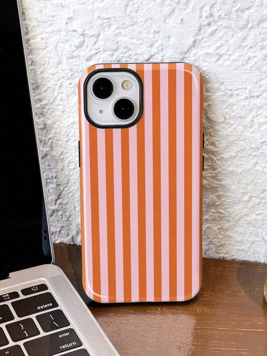 1 Piece Of Simple Artistic Style Colorful Striped Pattern Glossy Two-In-One Hard Phone Case, Compatible With Samsung/11/12/IPhone13/14/15/IPhone16/IPhone17 Pro Max - 白色21 - 查看 1