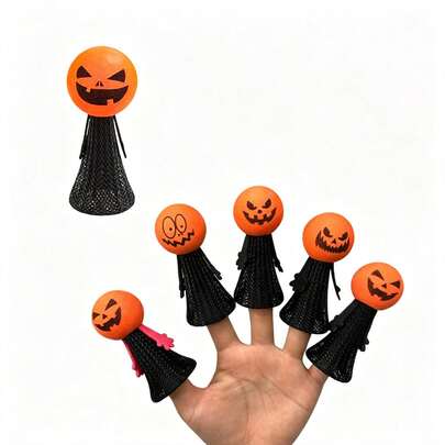 10 piezas de marionetas de dedo saltarinas con cabeza de calabaza de Halloween, muñecos saltarines con expresiones lindas para exteriores, juguetes portátiles para aliviar el estrés