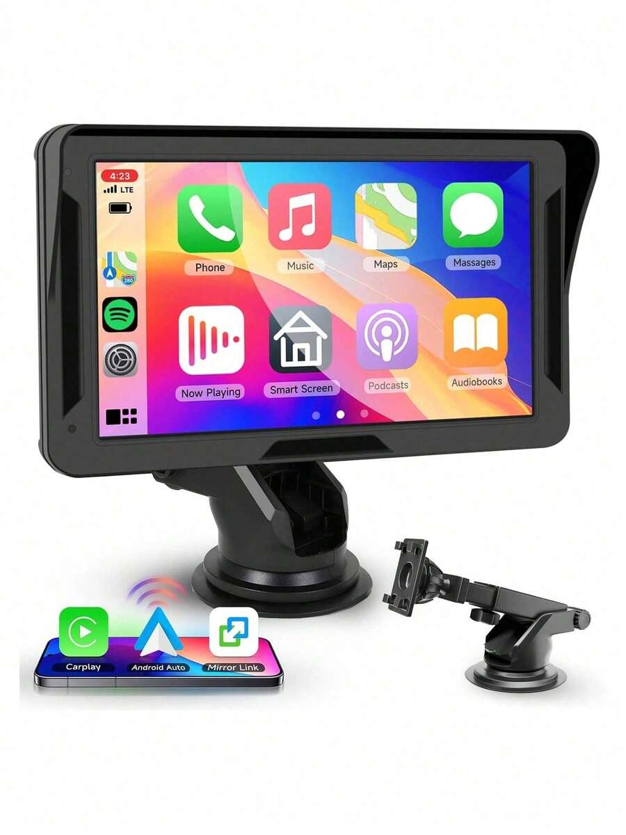 Protable Wireless Carplay Screen For Car, 7 Inch Carplay & Andrid Auto Touch Screen Radio For Car, Car Audio Receiver,Voice Control/Bluetooth/FM/AUX/TF Card/Mirror Link - A - View 1