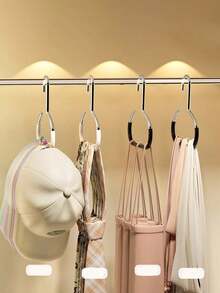 2pcs Hat Holder Rack, Non-Slip Storage Holder Rack, Creative Round Ring Clothes Hanger Hook, Stainless Steel Wardrobe Hanging Hook For Hats, Suspenders, Ties, Scarves, Lingerie - Black - View 2