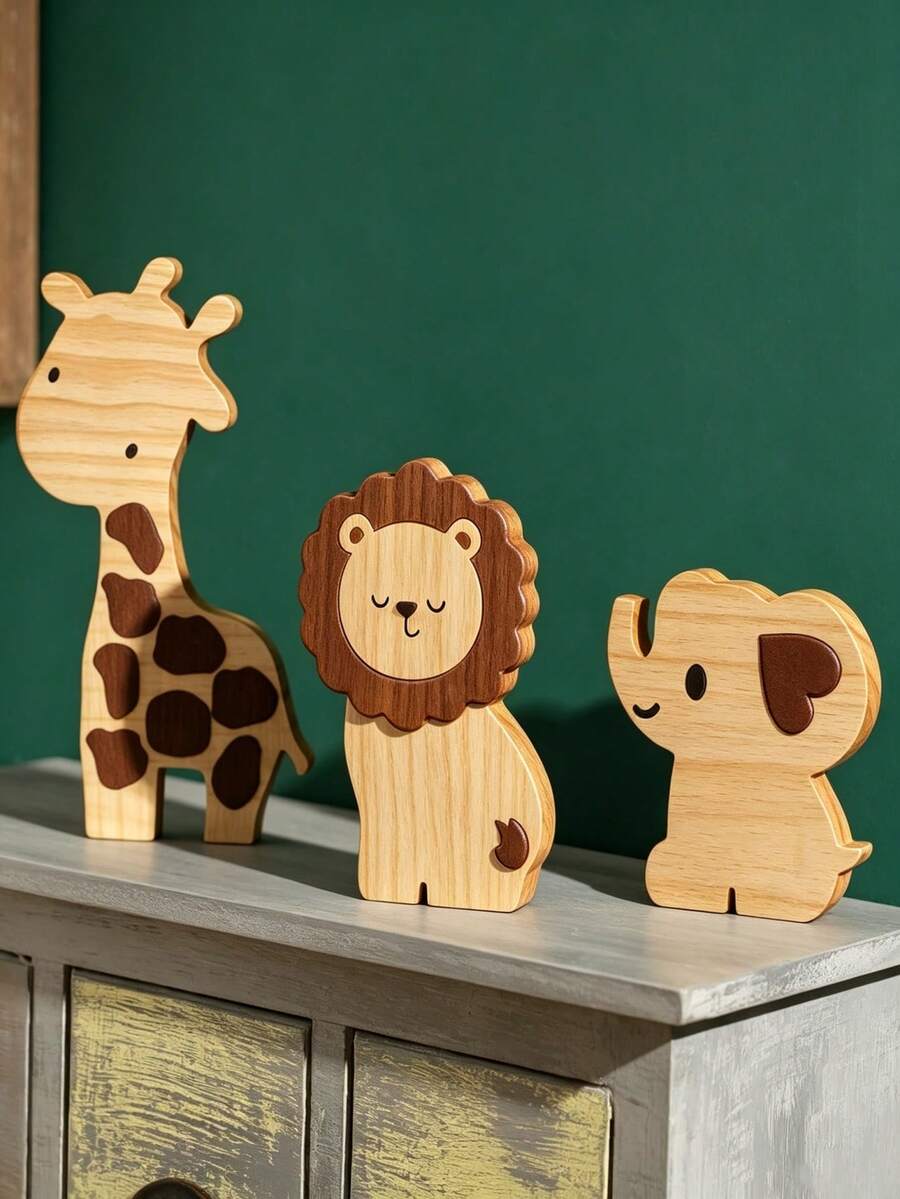 3pcs Decorative Set, Forest Animal Theme, Perfect For Jungle Theme Room Decor, Suitable For Bathroom And Bedroom Signs And Decorations - Multicolor - View 1