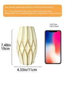 現代幾何裝飾花瓶 1件 金色格紋設計 亮面綠色或象牙白飾面 優雅人造花中心裝飾 適用於客廳、餐桌、壁爐架、書架與玄關裝飾 - 多款式 - 查看 8