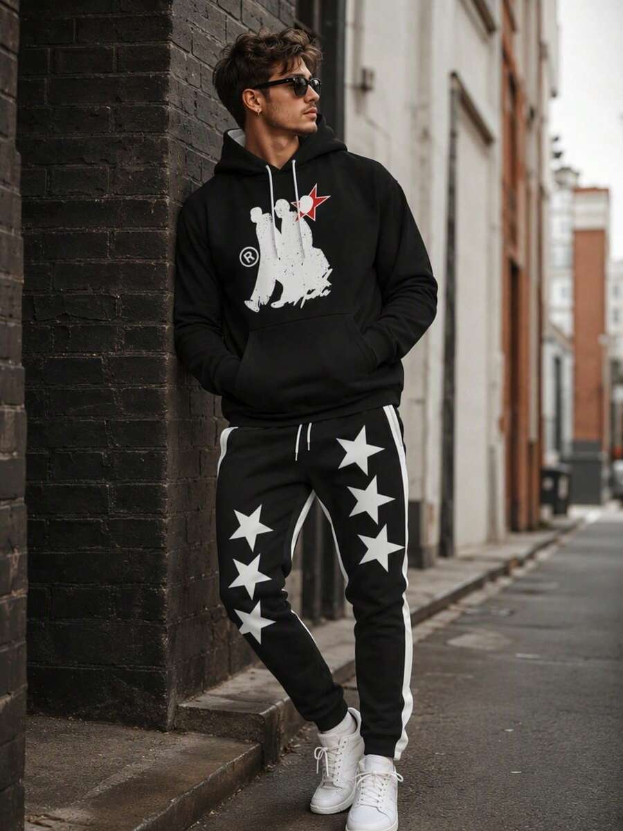 Men's Autumn/Winter Graphic Print Hoodie And Pants Set, Streetwear Fashion Casual Daily Wear - Multicolor - View 1