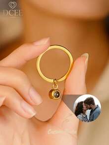 1pc Round Photo Insert Keychain, Customized Photo Keychain For Men, Memorial Photo Keychain, Keychain With Picture Inside, Pet Memorial Gift, Christmas Gift For Women - Gold - View 12