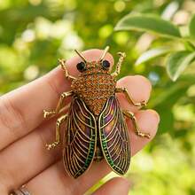 Vintage Premium Insect Brooch Enamel Gold Cicada Pin Fashion Women's Coat Accessory Exquisite Brooch Decoration - Khaki - View 5