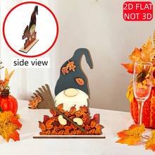 2D Flat - 1pc Rustic Autumn Gnome Wooden Desktop Decor - 2D Flat, Autumn Harvest Scene With Pumpkin, Broom And Vibrant Orange Leaves, Perfect For Farmhouse, Thanksgiving And Autumn Theme Parties, Seasonal Tabletop Decor | Autumn Decoration | Carefully Crafted Wooden Sign, Autumn Decoration, Suitable For Christmas, Halloween Decor, Autumn Home Decor Collectibles - A - View 3