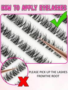 100 Clusters Glue-Free Slouchy Fish Tail Cartoon False Eyelashes, Self-Adhesive Quick Wear, No Glue Needed Eyelash Clusters, Suitable For Various Makeup Looks, Segmented False Eyelashes - C - View 4