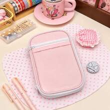 1pc Light Blue Polka Dot Zipper Pencil Case - Soft Fabric Stationery Bag For School, Travel And Daily Use - Cute Korean Style Storage Bag - Single Piece - View 5
