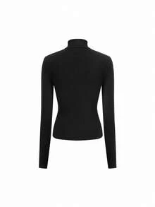 Autumn/Winter Casual Versatile Solid Color Turtleneck Top - Black - View 5