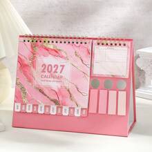 2027 Desktop Calendar With Stickers Fantasy Pink Style 12 Months Monthly Planner, Portable Schedule Organizer For Office, Home, School, Decorative Calendar, Perfect For New Year, Birthday Gift - Single Piece - View 1