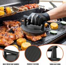 Cast Iron Burger Smasher With Handle, Round Patty Press For Hamburgers, Cooking Accessory - Black - View 2
