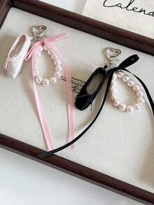 1pc INS Style Bow Ballet Shoes Pendant Pearl Keychain French Pearl Dance Shoes Bag Charm - Multicolor - View 1