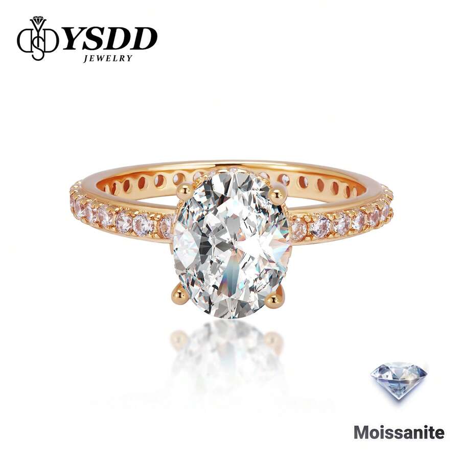 1pc Luxury 2ct 7*9mm Oval Moissanite Ring For Women, Lab-Grown D Color VVS1 Clarity Moissanite Diamond, S925 Sterling Silver Rose Gold Classic Engagement Ring, Anniversary Gift, Hypoallergenic, With Certificate