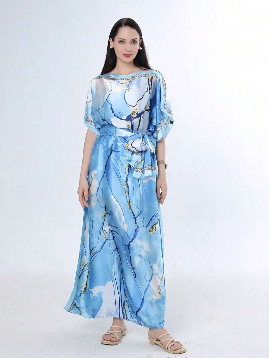 1pc Faux Silk Floral Robe Shawl With Small Scarf Set, Women's Outerwear Decoration For Beach, Sun Protection, Windproof, Sunscreen, Daily Wear - Multicolor - View 1