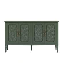 Aparador con tallados en relieve antiguos, amplio espacio de almacenamiento y esquinas redondeadas - mueble de almacenamiento clásico para comedor, sala de estar y pasillo (azul marino) - Verde - Ver 5