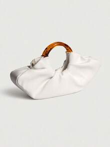 Fashionable Minimalist Pleated Cloud Handbag, Classic Style Women's Solid Color Cloud-Shaped Handbag In PU Leather With Magnetic Clasp Closure - White - View 3