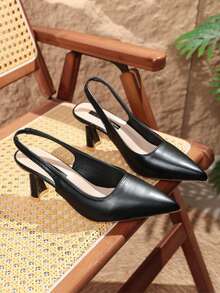 French Style Pointed Toe Slingback Sandals For Women, Elegant Wine Glass Heel Closed Toe Back Strap High Heel Commuter Shoes - Black - View 7