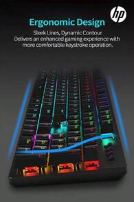 HP GK100F Gaming Mechanical Keyboard, 104-Key Full-Size, Ice Blue Glacier Lighting + 20 Lighting Effects, 50 Million Keystroke Lifespan Blue Switch, Macro Programming/N-Key Rollover - View 4