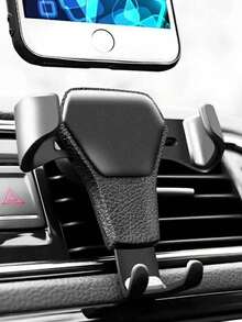1pc Car Phone Holder Automatic Locking Gravity Car Map Navigation Bracket Air Vent Clip-On - Black - View 3