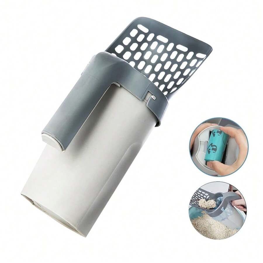 寵物貓砂鏟附濾網 貓砂清理鏟 貓廁所廢物拾取器 貓用品配件 自清潔貓砂盆 - 灰色 - 查看 1