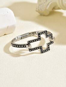 1pc Fashion Vintage Punk Gothic Style Alloy Open Cross Bracelet, Suitable For Women, Gift, Best Friend, Mother's Day, Daily Wear - Antique Silver - View 5