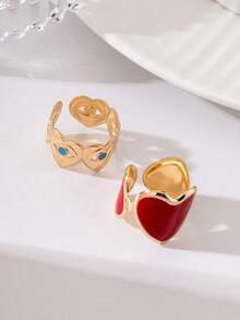 1 Set Fashionable Personalized Vintage Women's Heart-Shaped Ring Set - Multicolor - View 5