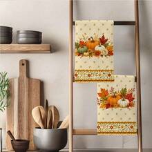 2PCS Kitchen Towels Vintage Floral Border Pumpkin Flower Pattern, Ultra-Fine Microfiber Material Soft Kitchen Towels Dish Cloths, Hand Towels, Tablecloths, Kitchen Decor, Kitchen Cleaning, Bathroom Cleaning, Holiday Party Decoration, Kitchen Bathroom Supplies Home Essentials, Home Decor, Housewarming Gift - Coral Orange - View 8
