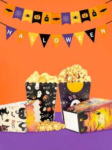 10/20/50Pcs Halloween Party Popcorn Boxes, Ghost Pumpkin Skull Bat Pattern Snack Containers, Disposable Candy Treat Boxes For Halloween Celebration, Trick Or Treat, Movie Night Party Decorations And Event Supplies - View 2