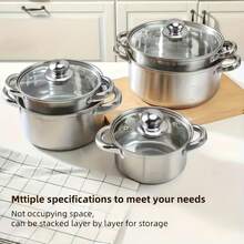 10-Piece Stainless Steel Cookware Set – 5 Pots + Dual-Handle Lids, Compatible With Gas & Electric Stoves, Non-Stick Deep Sauce Pans For Home Cooking, Outdoor Camping, And Holiday Meals Like Ramadan, Thanksgiving, Christmas - View 8