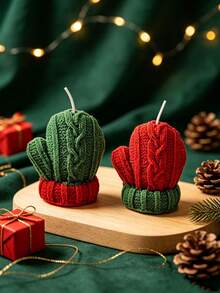 1pc Christmas Knitted Glove Shaped Scented Candle, Christmas Decorations, Desktop Decor, Birthday And Christmas Gift, Party Decoration, Combines Soothing Fragrance And Decorative Function - Multicolor - View 4