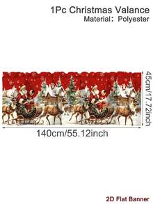 1 Buah Tirai Valance Natal Poliester, Motif Poinsettia, Santa, dan Manusia Salju, Valance Dapur, Tirai Jendela Pendek dengan Kantong Batang untuk Dekorasi Rumah Liburan Natal - MultiWarna - View 15