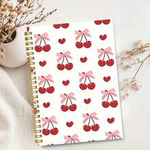 1pc Cute Cherry Bow Notebook - Red, Suitable For Work, School, Gift For Women - Diary With Weekday, Weather, Memo Number And Date Markers, School Supplies, Back To School - A5 lined - View 3